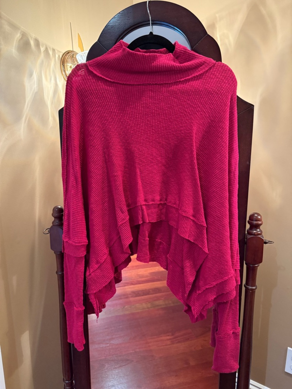 Free People Layered Ruffle High-Low Knit Sweater - Raspberry